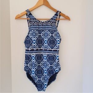Tommy Bahama Navy and White Geometric One-Piece Swimsuit